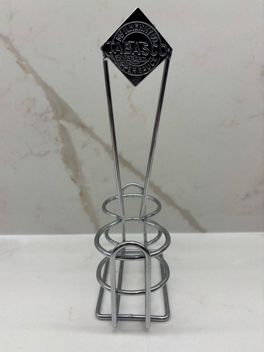 Branded Tabasco Pepper Sauce Chrome Wire Condiment Holder 2 Bottle Caddy